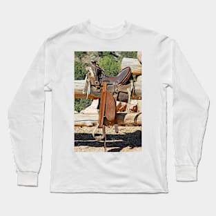 Saddle on Ranch Fence Long Sleeve T-Shirt